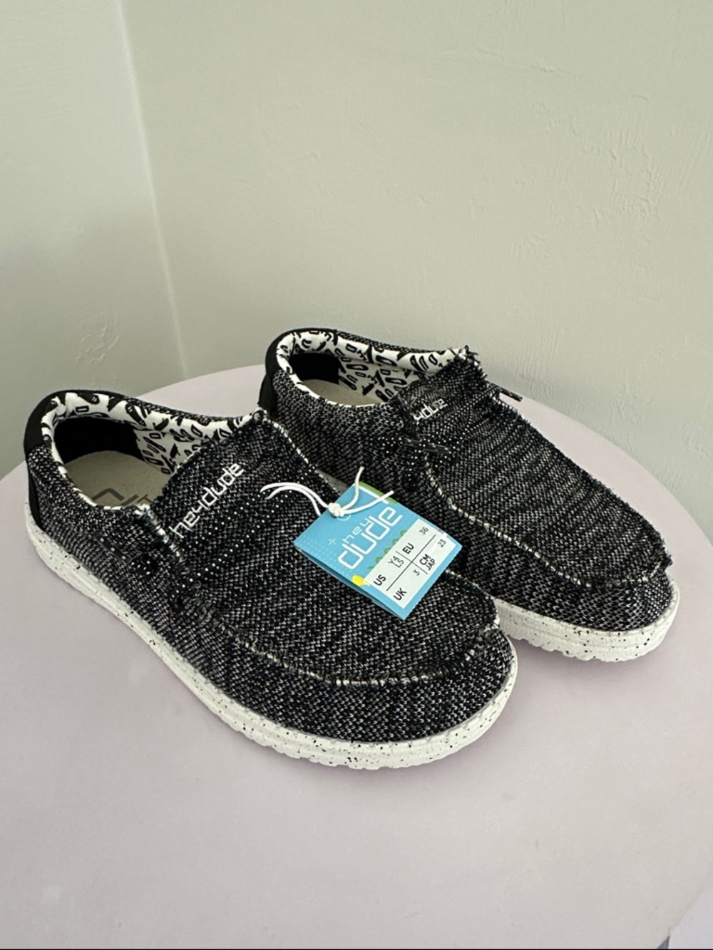 Hey Dude Youth Black & White Textured Slip-On Shoes